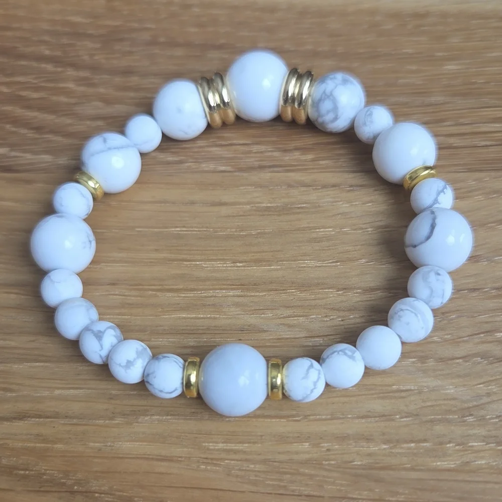 White Howlite Beaded Stretch Bracelet | Handmade